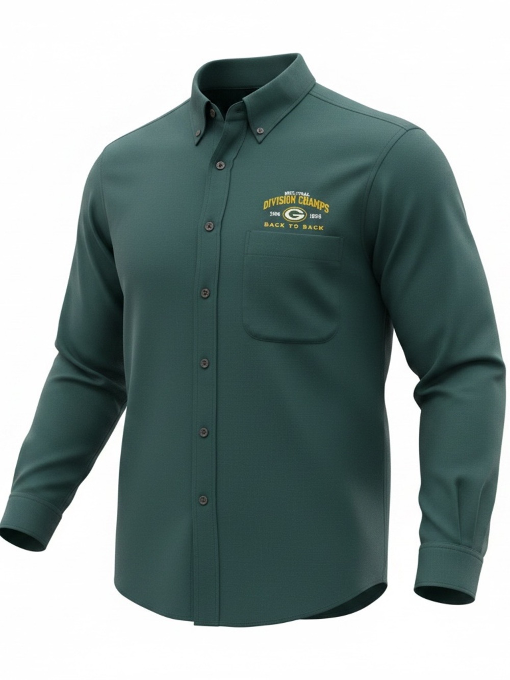 Packers Lee Men's Dark Green Button-Down Shirt with Yellow Embroidered Logo